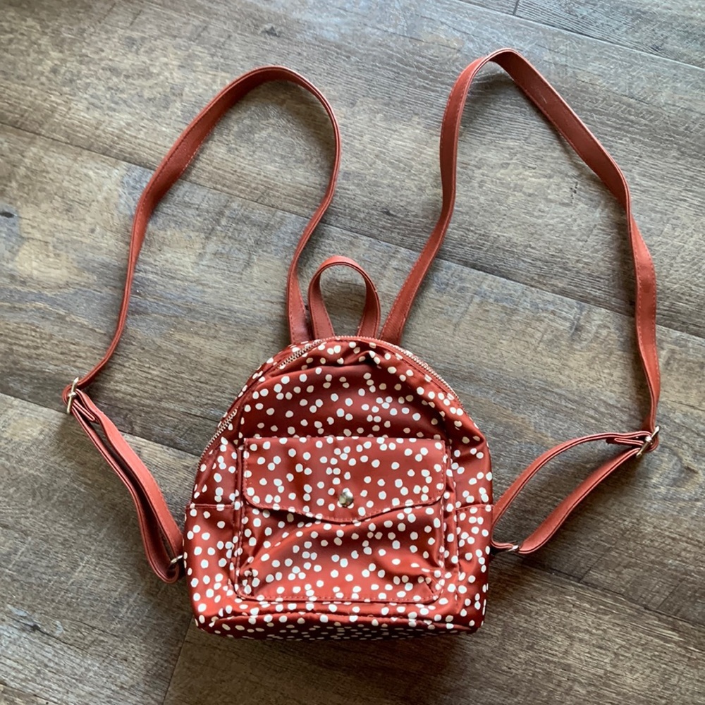 Orange Rust Polka Dot Satin Mini Backpack